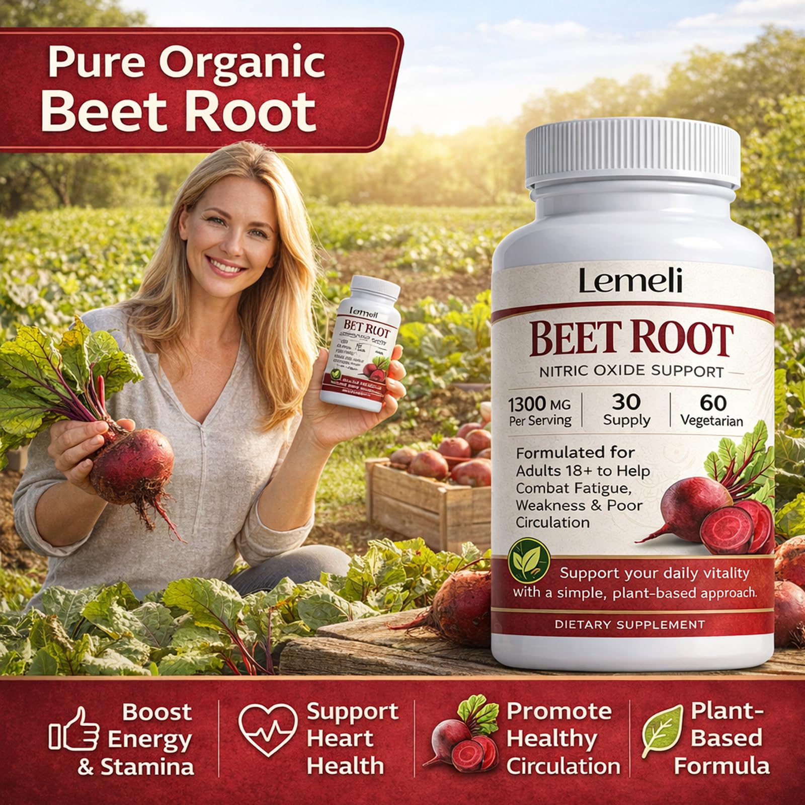 Beetroot Capsules 1300mg Nitric Oxide Booster, 60 Count — Amazon image 3