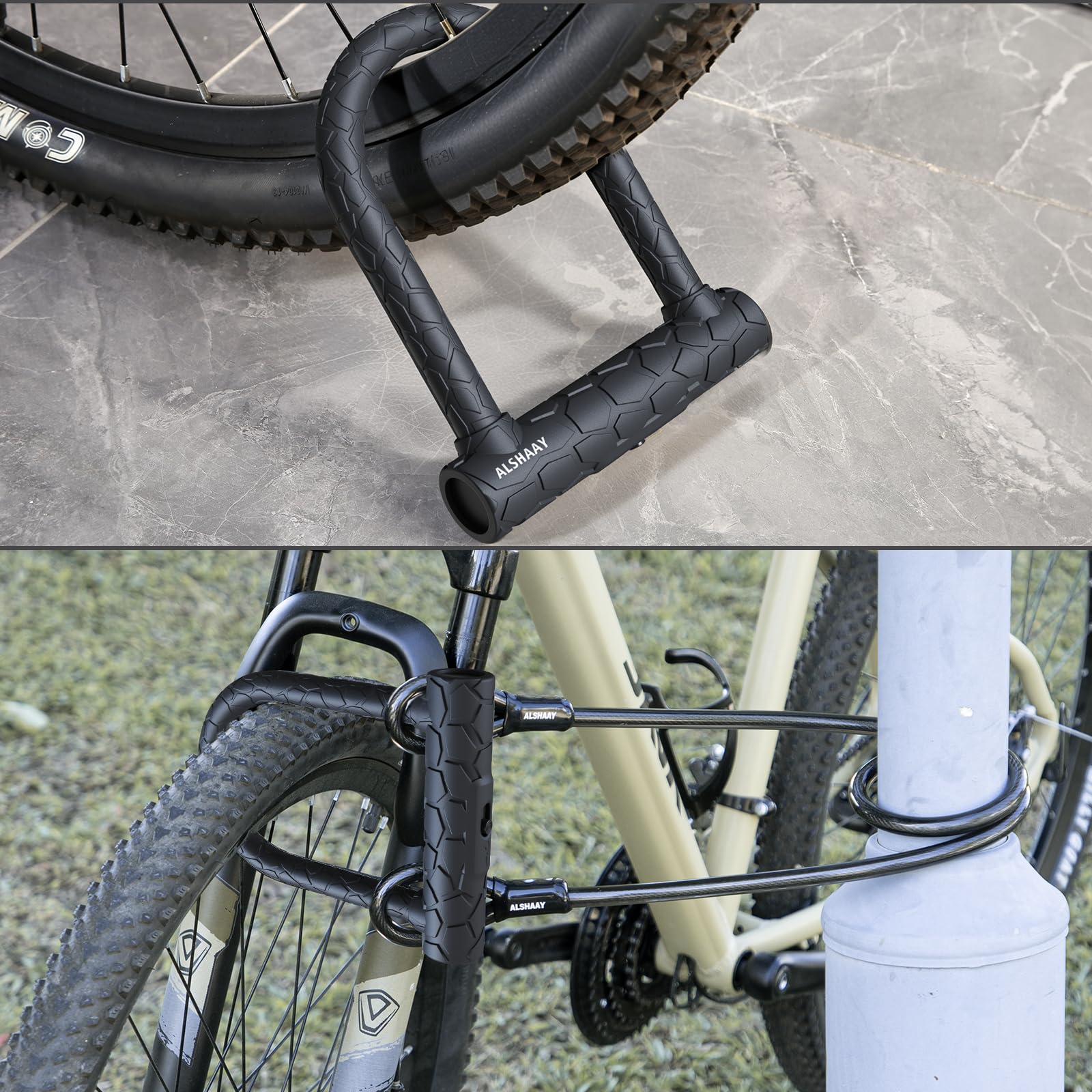 Candado en U resistente para bicicleta, tijeras superfuertes de 12 toneladas, bloqueo en forma de U de 20 mm, cerradura antirrobo de silicona con cubierta deslizante, cable de acero de 4 pies con