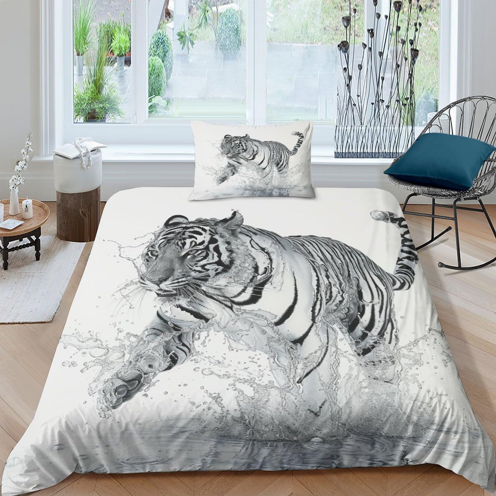 NRAOPEVVD Tiger Duvet Cover 3 PCS Hotel Quality Quilt Cover Bedding Bed Covers with Pillowcases with Zipper Closure Breathable Stylish Comforter Single（135x200cm）