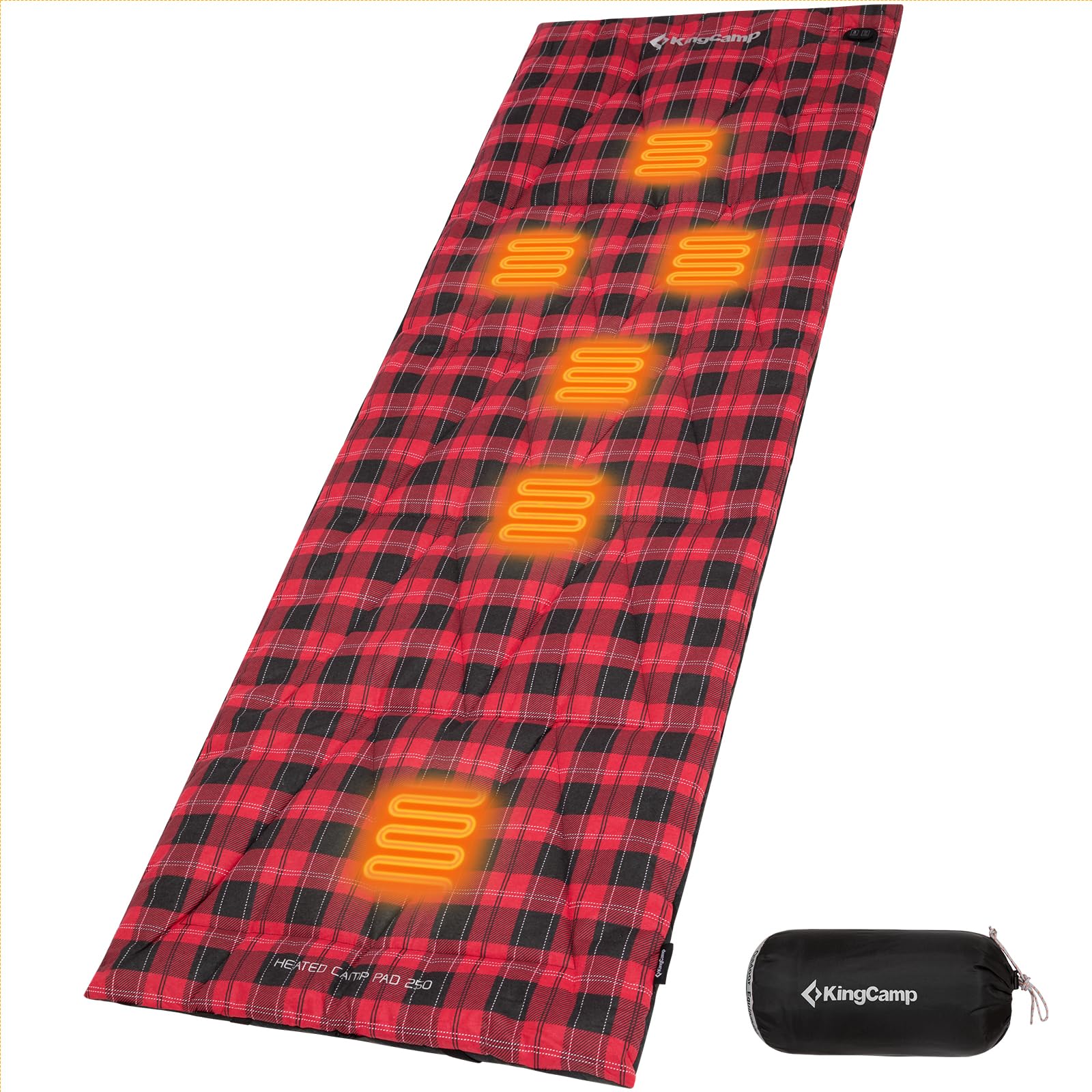 Photo 1 of KingCamp 6 Heating Zones Heated Sleeping Bag Pad, 3s Heat-up Portable XL Sleeping Bag Liner for Cold Weather Camping, Hiking, Multi USB Power Supported, Compact Bag Included