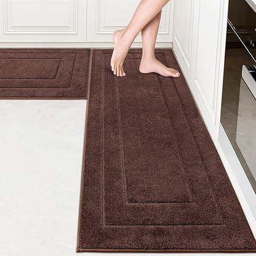 PURRUGS Juego de 2 alfombras de cocina lavables a máquina (24 x 35.5 + 24 x 59 pulgadas), alfombras de pasillo de cocina antideslizantes y