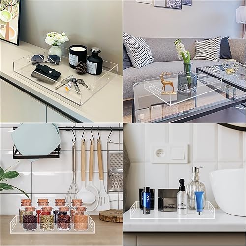 Miniatura 9 de Bandeja de acrílico transparente con asas, bandeja organizadora de acrílico de 11 x 14 pulgadas, bandeja de encimera de cocina, bandeja organizadora