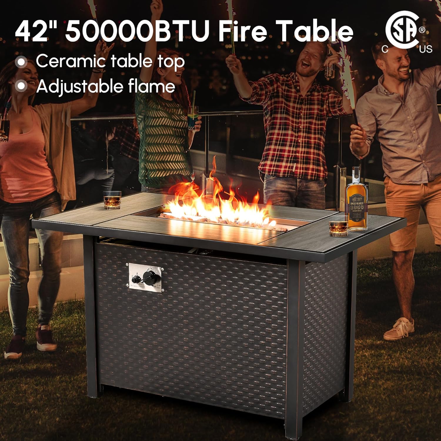 7 PCS Outdoor Patio Furniture Set with Fire Pit Table and Swivel Rocking Chairs,Patio Seating Outside Sofa and Chair Set,All Weather Wicker Outdoor Conversation Sets for Deck Yard Porch,Grey