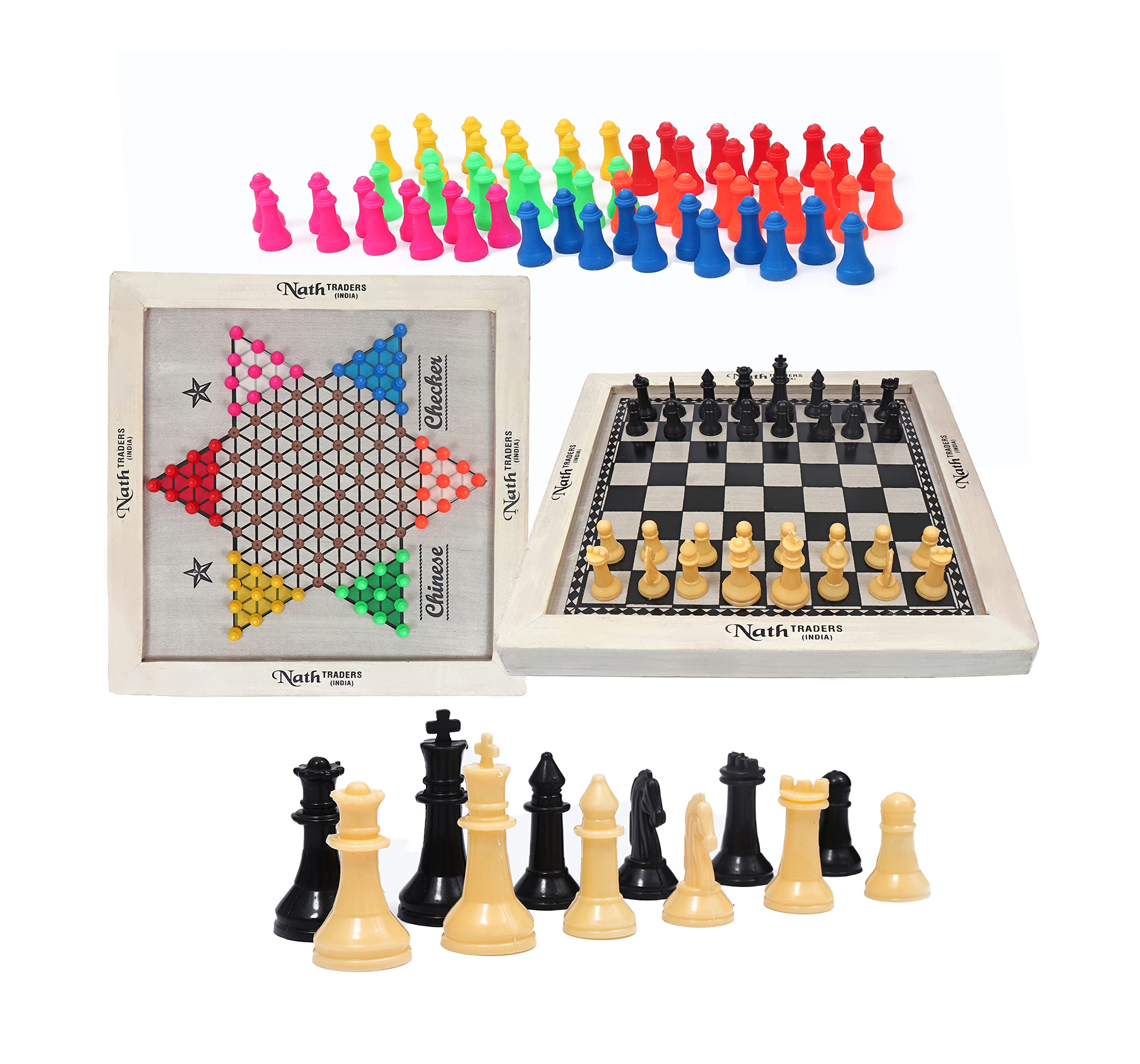 2 in1 Wooden Board Game with Classic Chess & Chinese Checkers Set Including Plastic Chess Pieces (32) and Colorful for Chinese Checkers Coins (60) || Mind Game for Party and Fun-image-19