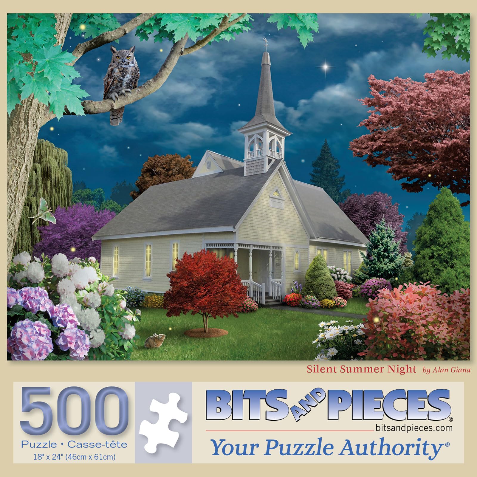 500-Piece Jigsaw Puzzle - Charming Lakeside Church Scene With Flowers & Birds (20.5x15 In) - View #8