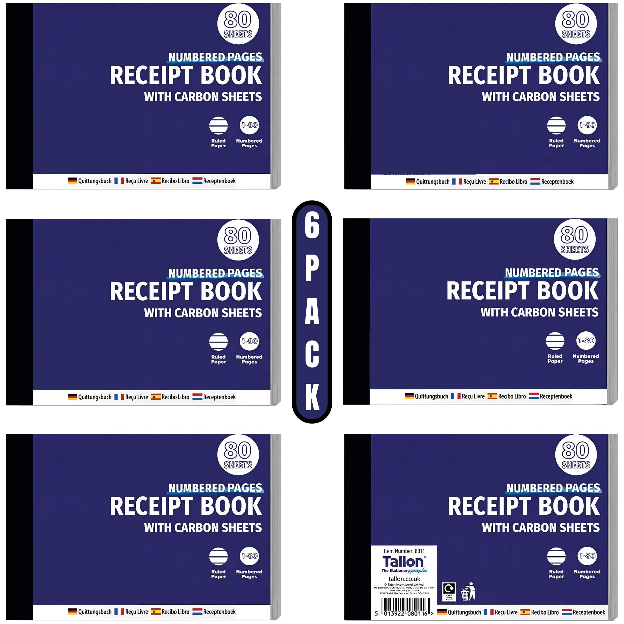 A6 Receipt Book with Carbon Copy – Pack of 6 (80 Pages Each), Duplicate Invoice Book for Small Business, Portable Cash Receipt Pad, 480 Total Pages Bulk Value