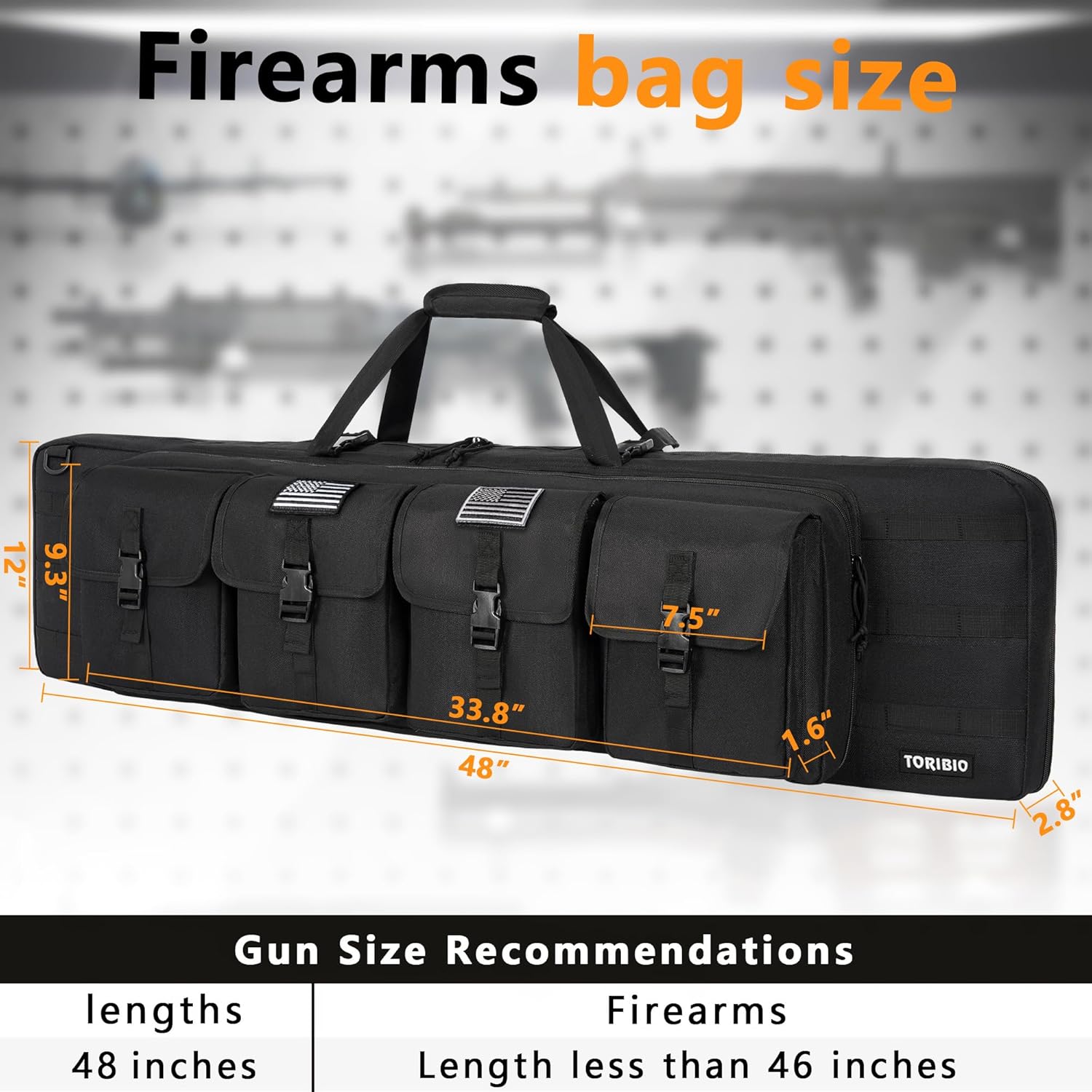 TORIBIO Double Rifle Case Soft Bag 32" 34" 36" 42" 46" 48'' 51“ 55” Gun Case Tactical for Rifle Firearm Storage, Transportation and Hunting Shooting Range, Rifle Backpack