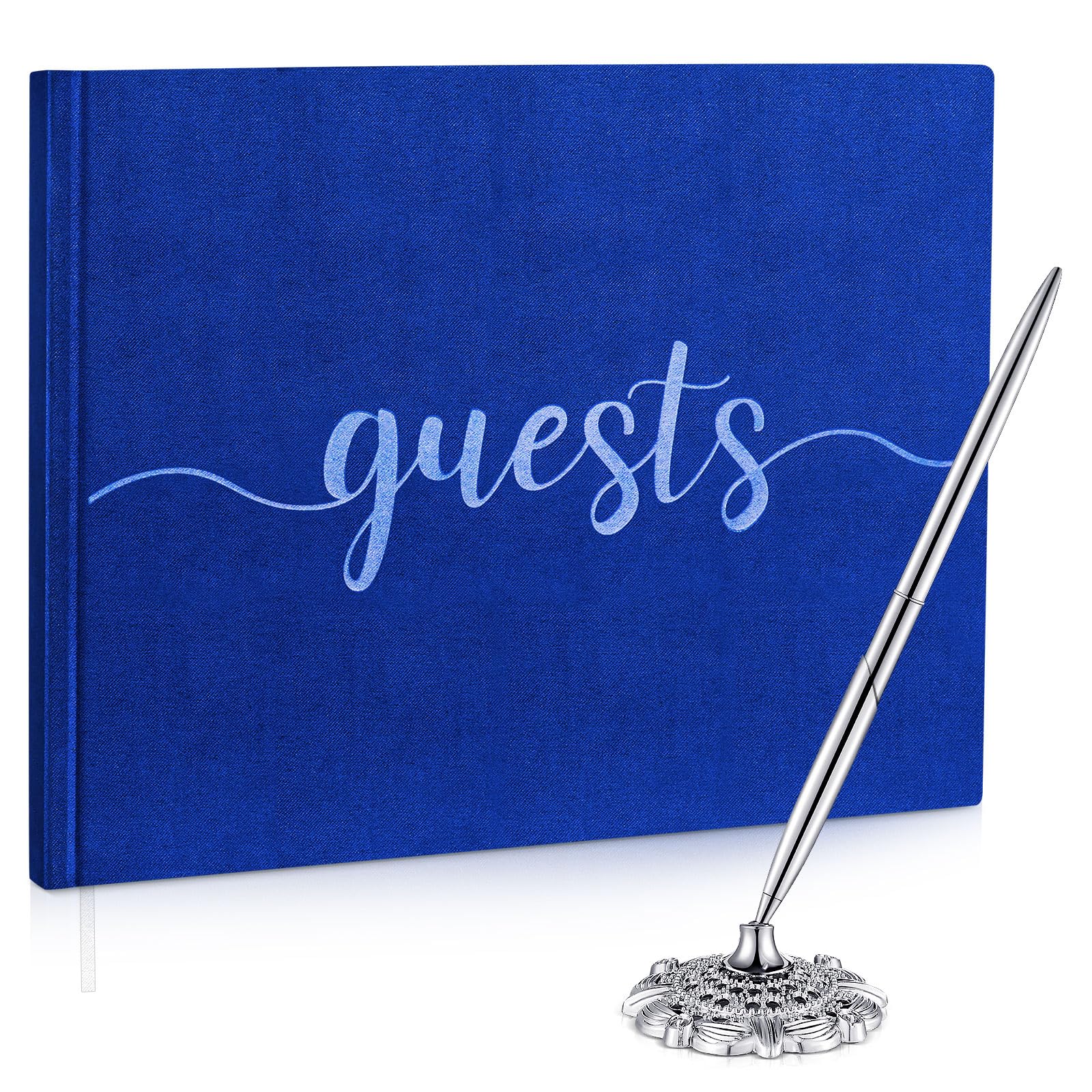 Livre d'or de mariage en velours avec stylo et porte-stylo de 17,8 x 25,4 cm