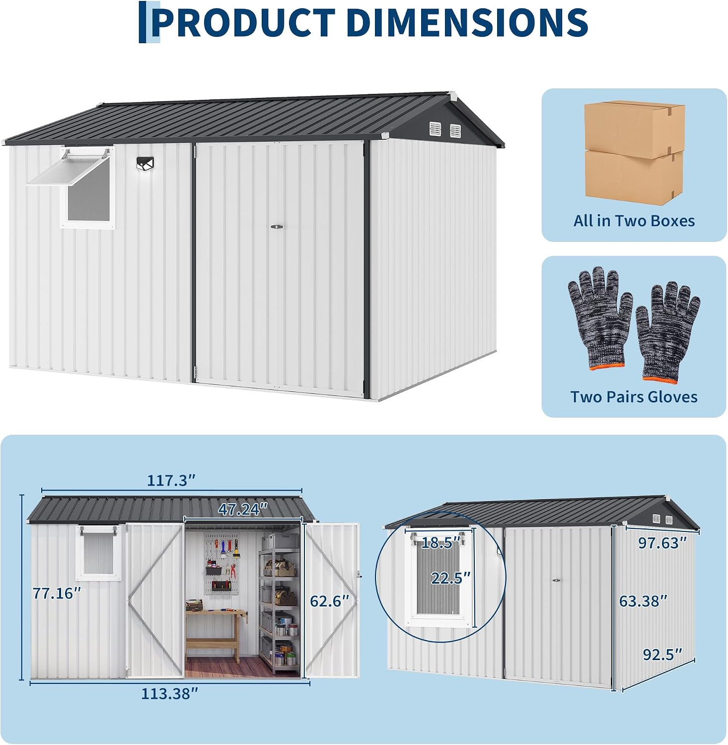 10x8FT Outdoor Storage Shed with Pushable Window, Metal Garden Shed with Sloping Roof,Breathable Vent and Lockable Doors, Steel Tool Shed for Patio Garden, Garage, Backyard, Poolside