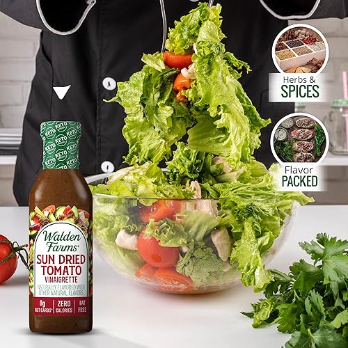 Miniatura 7 de Walden Farms Aderezo de vinagreta de tomate secado al sol, botella de 12 onzas, sin azúcar, 0.00 oz de carbohidratos netos, tan sabroso en