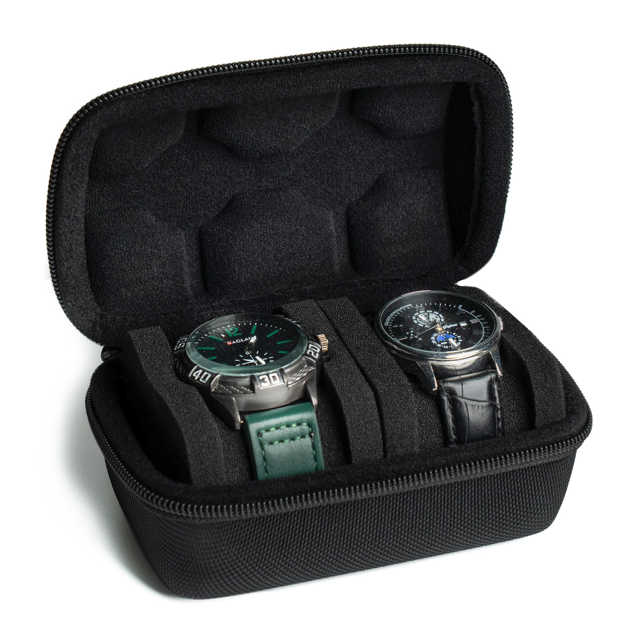 MATGEUT Watch Travel Case -Hard Travel Watch Travel Case, Hard Watch Box Storage Organizer and Display fit Large&Small Watches (BLACK, 2 SLOTS)