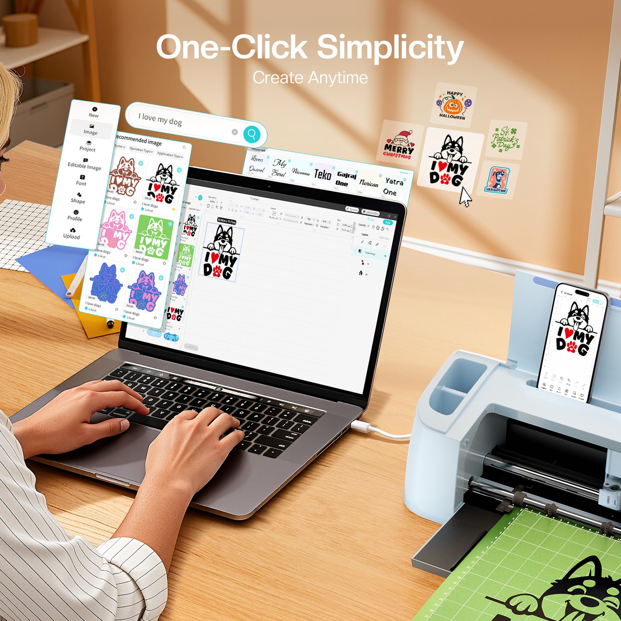 Likcut Schneideplotter 30,5 cm – A3 Plottermaschine Cutter Machine Smart Sticker Maker mit Print-Then-Cut, All-in-One Starter-Set für Vinylfolie & Sticker, Ideal für Deko, Etiketten & Geschenke, Blau