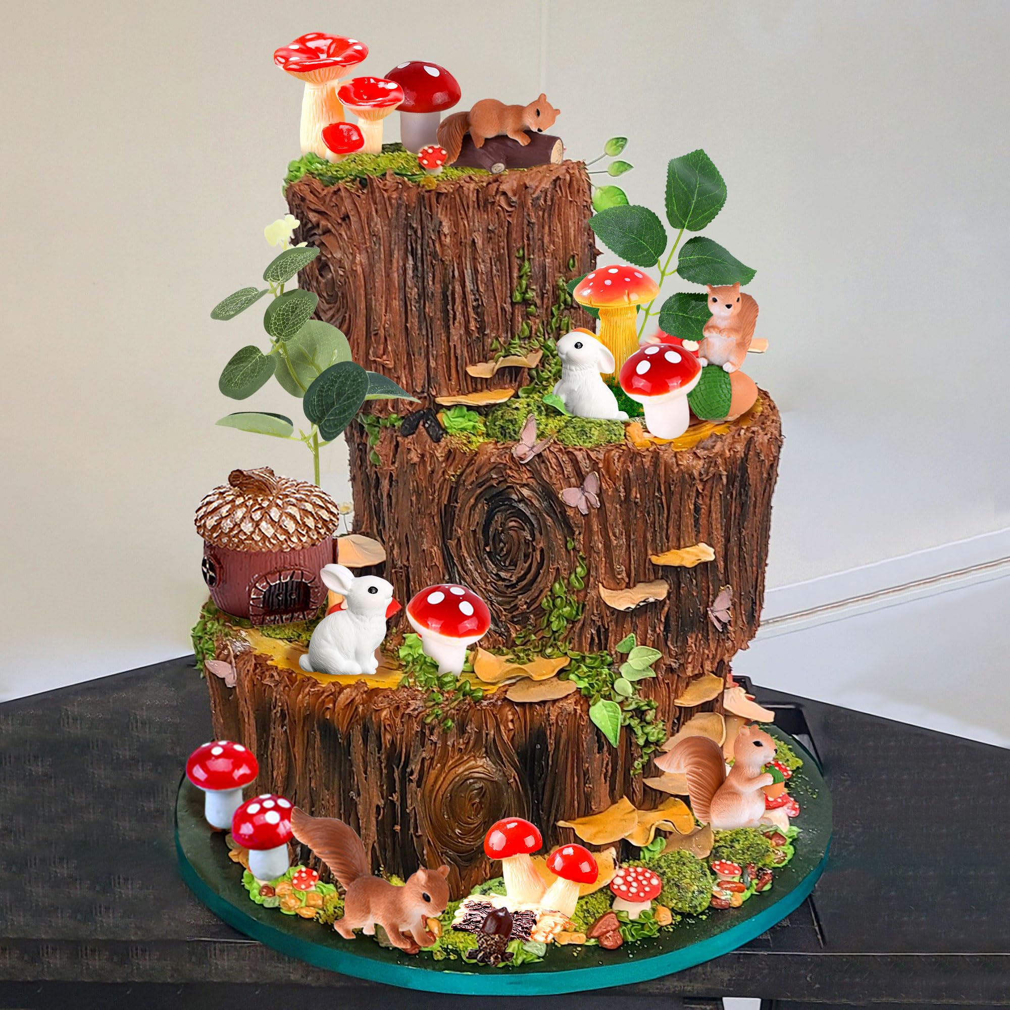 Topper Para Tarta De Mapache Y Setas - Decoración Cumpleaños Bosque, Figuras Animales Salvajes Para Fiestas Temáticas