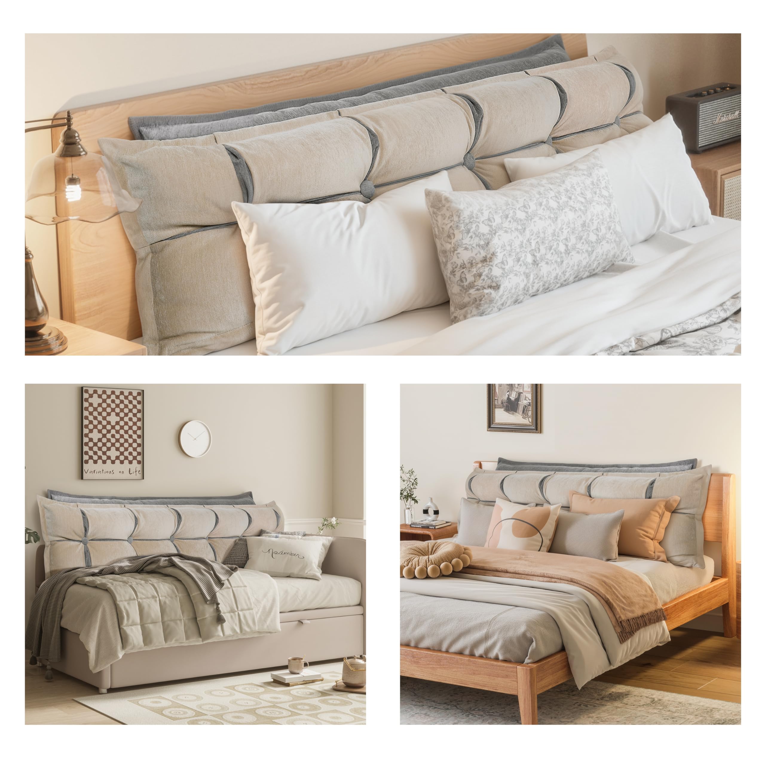 Coussin De Dossier Triangulaire Johnear - Support Lombaire Pour Lit Ou Canapé, 80 Cm, Gris, Lavable