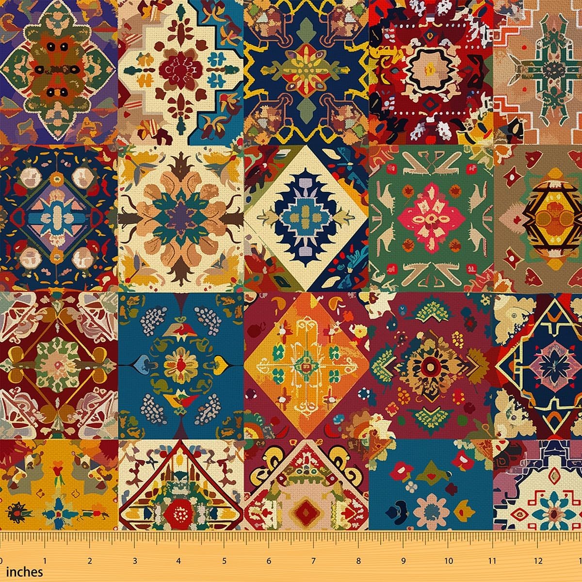 Erosebridal Exotic Pattern Fabric by The Yard, Retro Southwest Native Bohemian Upholstery Fabric, Patchwork Decorative Fabric, Geometric Waterproof Indoor Outdoor Fabric, Yellow Red, 3 Yard