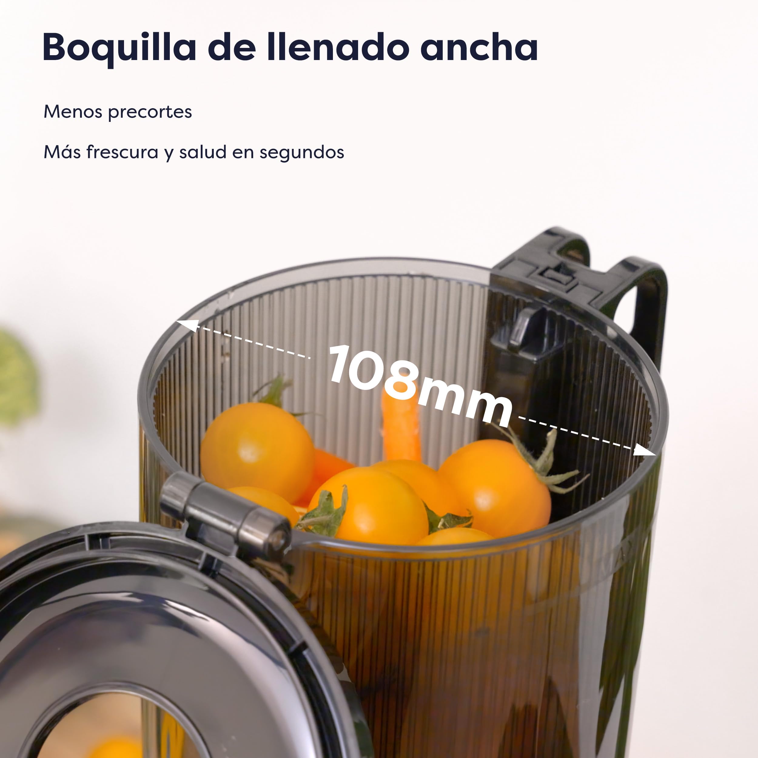 Ciarra CBSJ046-G Exprimidor Lento Canal de Alimentación de 108mm Extractor de Zumos y Verduras con Alta Pureza Slow Juicer XXL Licuadora en frío 2 Vasos Incluidos