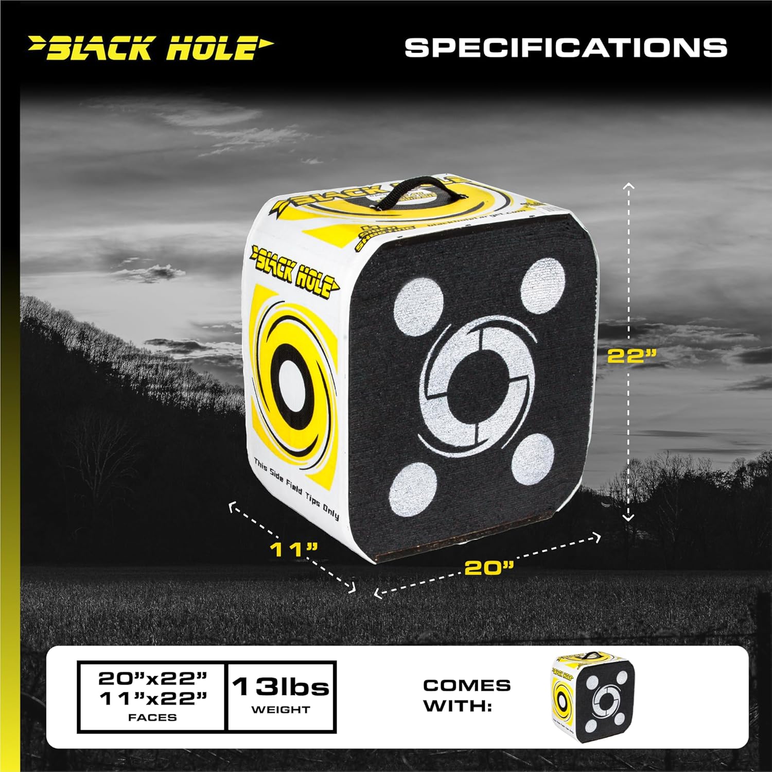 Black Hole 4-Sided Target 18" 22" Stops Field Points & Broadheads Up To 300FPS, Yellow