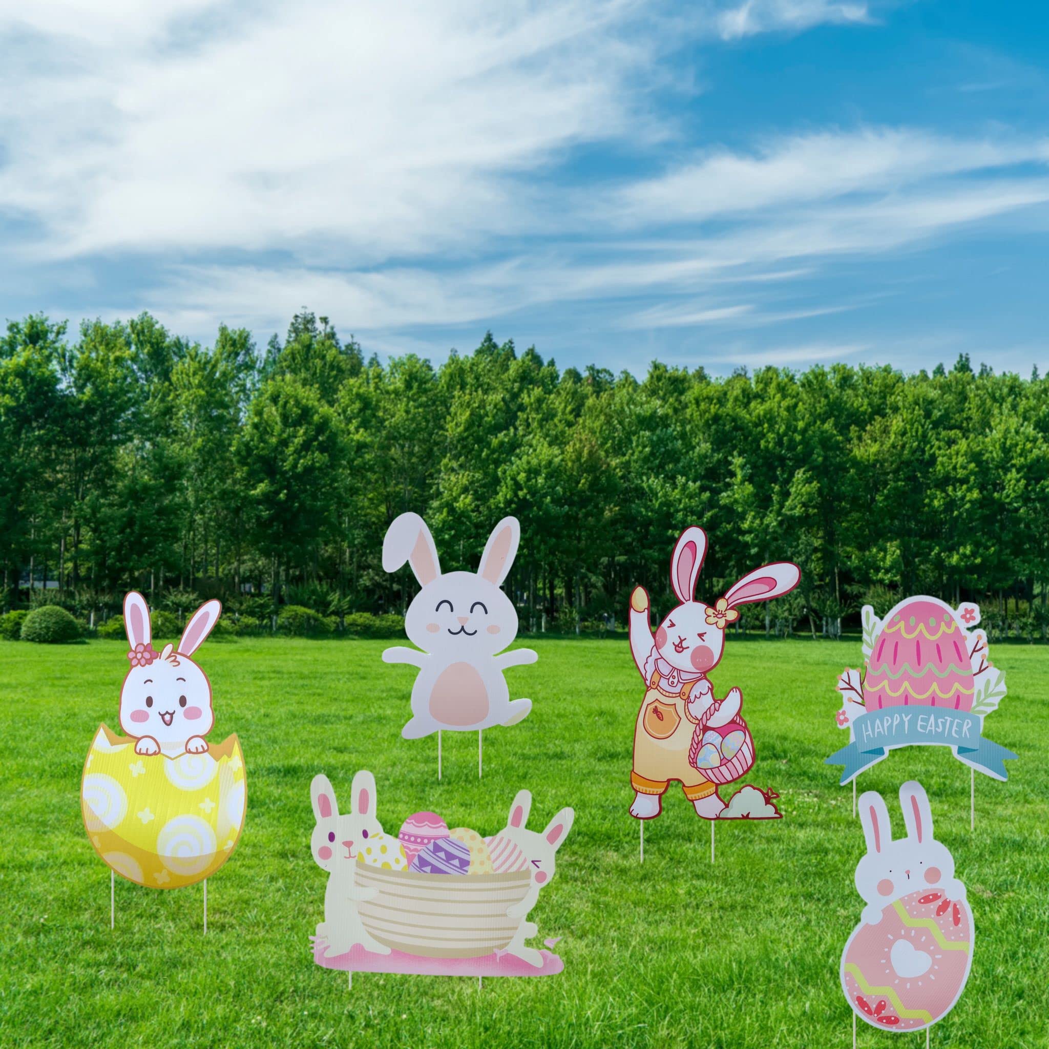eBoutik - Easter Decorations - Easter Bunny & Easter Egg Colourful Décor For Children Easter Egg Hunts (Easter Garden Stakes Decor)