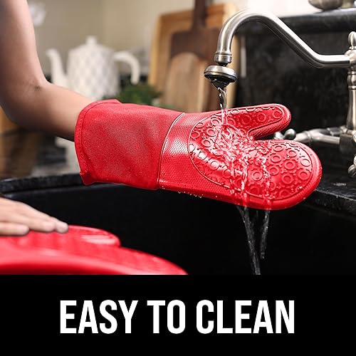 Miniatura 6 de Guantes de horno de silicona con forro de algodón acolchado  profesional resistente al calor olla de cocina soportes  1 par