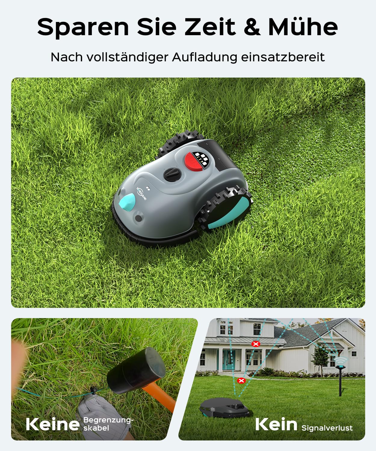 (2026 Upgrade) YARDCARE V100 Mähroboter ohne Begrenzungskabel, mit Vision Navigation, 150 Hinderniserkennung, Rasenroboter bis zu 150 m², Rasenmäher Roboter mit 4Ah Akku, Ersatzklingen, Magnetband