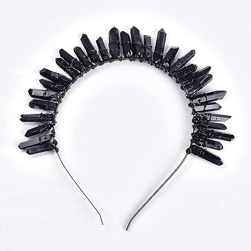 Raw Crystal Quartz Crystal Crowns for Women Natural Crystal Headband Witch Hair Accessories Quartz Crown Clear Quartz Crystal Tiara Gemstone Headband