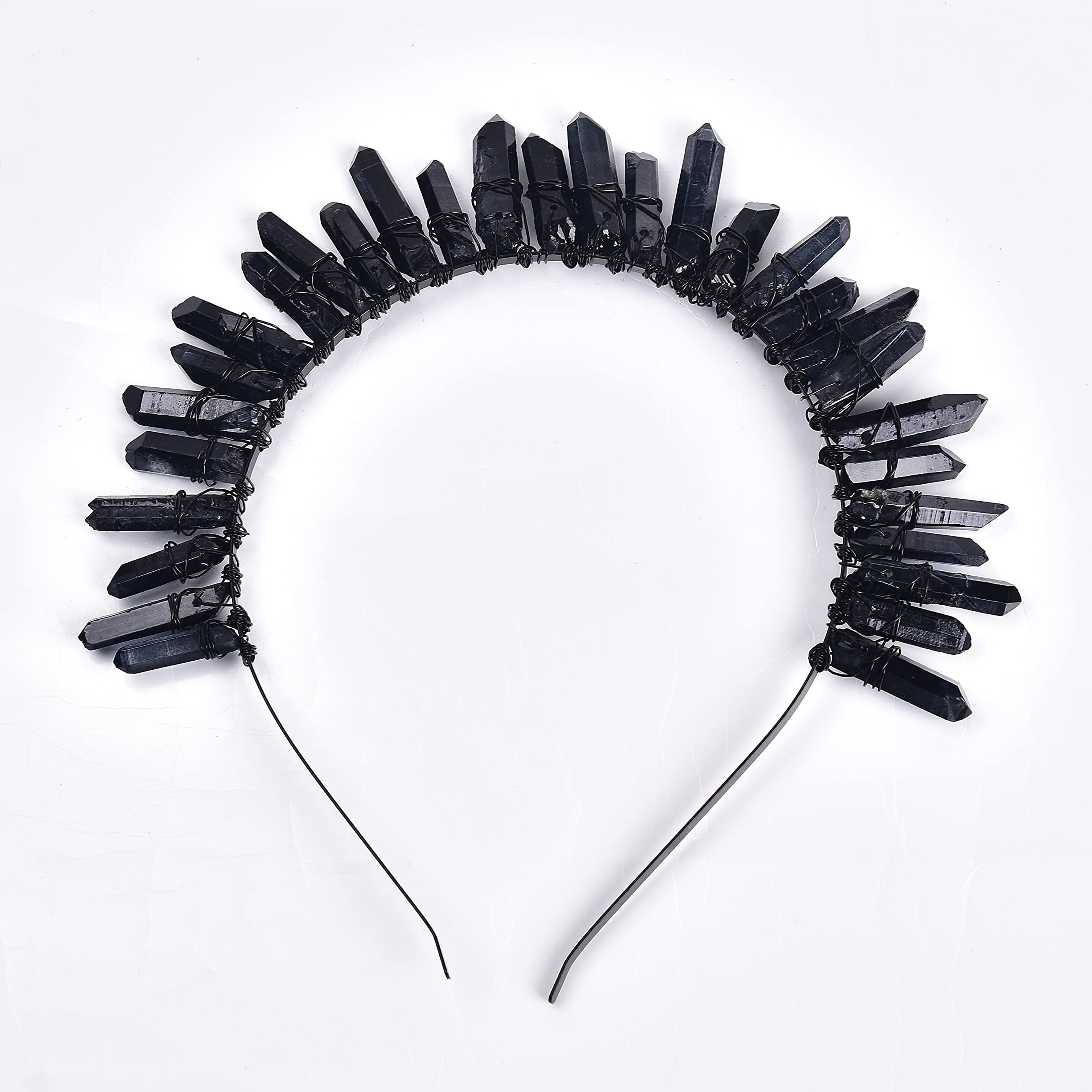 Real Crystal Headband Black Quartz Crystal Tiara for Women Raw Crystal Headpiece for Witch Hair Accessory Gemstone Black Crystal Crown Gift