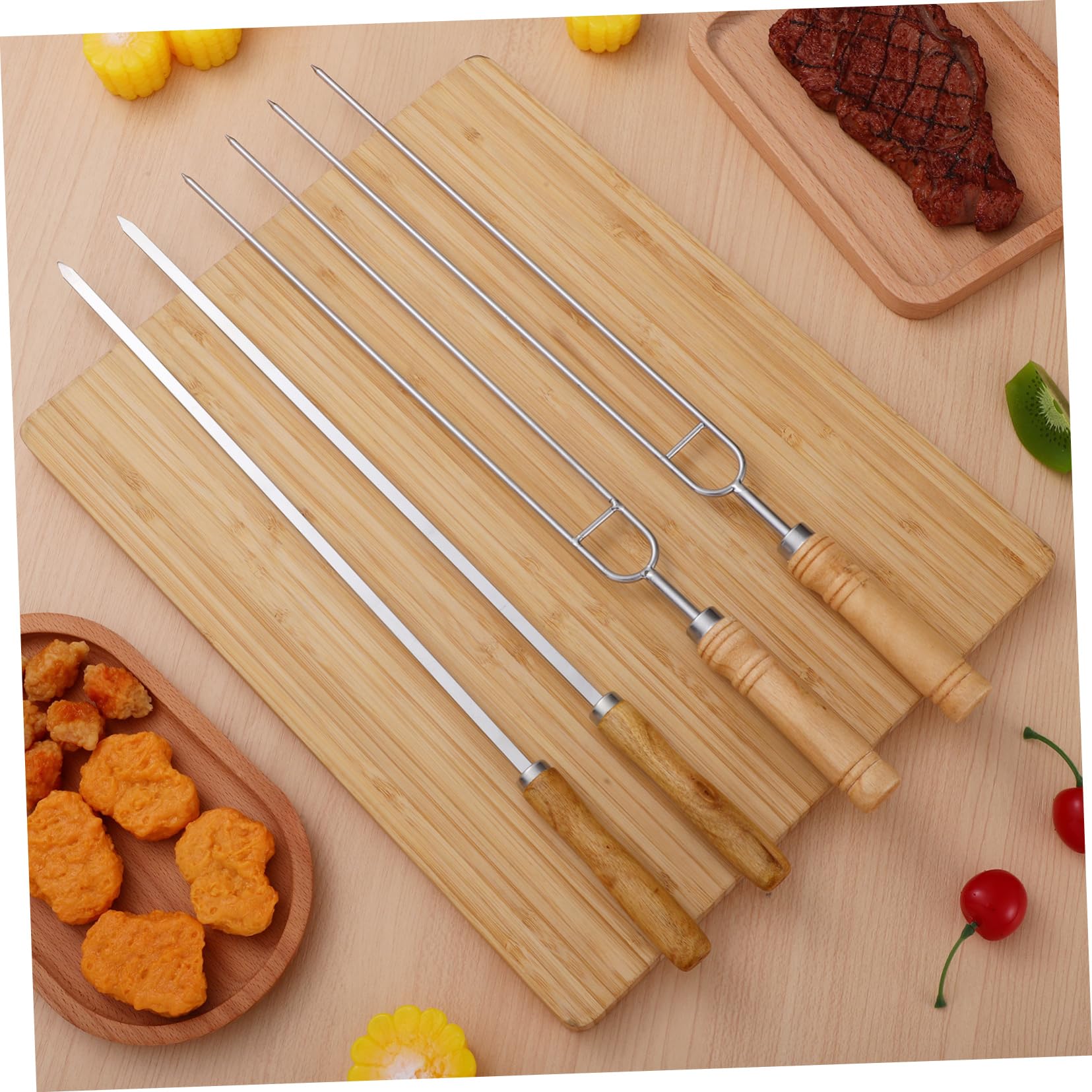 Spiedini Barbecue in Acciaio Inox 8 Pezzi, Doppia Punta | Barbecue Meat Skewer, Kabob Skewer, Serving Skewer, Festa Estiva, Borsa con Coulisse Colore Casuale