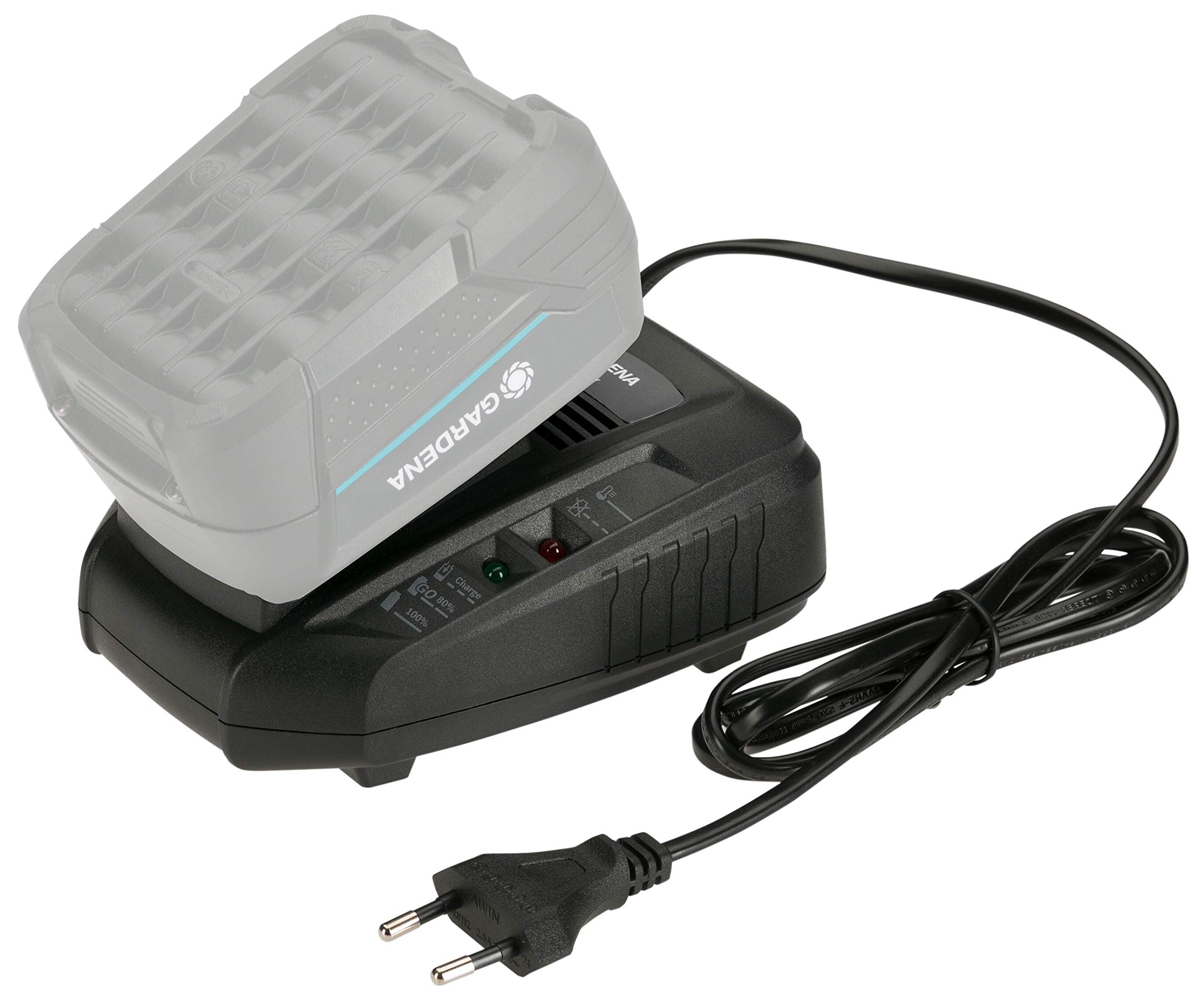 Gardena Cargador rápido AL 1830 CV: adecuado para todas las baterías de POWER FOR ALL 18 V, tiempo de carga de batería de 2,5 Ah 60 minutos, indicador de estado LED para el nivel de batería (14901-20)