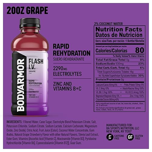 Miniatura 2 de BODYARMOR Flash I.V. - Bebida de electrolitos de rehidratación rápida, uva, 20 onzas líquidas (paquete de 12)