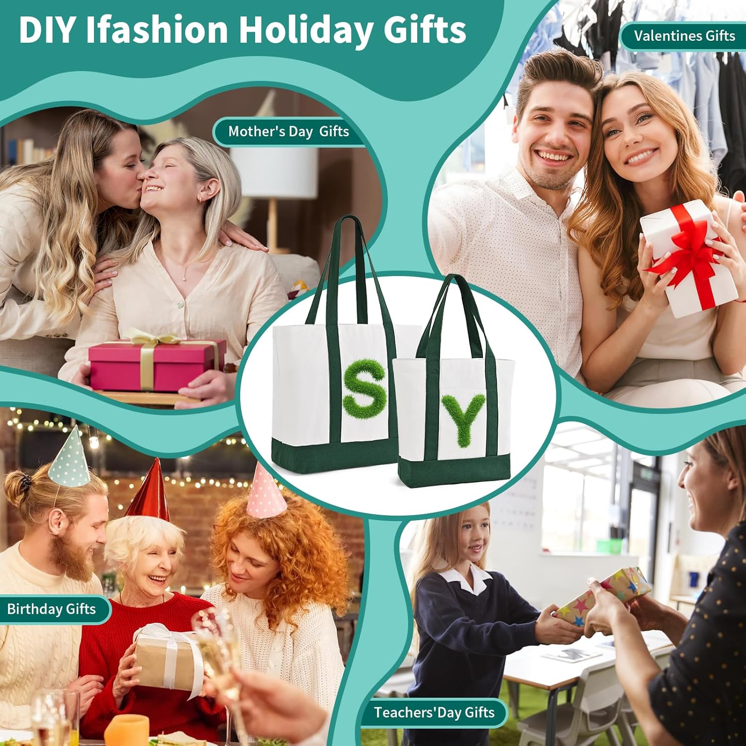 10Pcs Canvas Tote Bag Bulk with Outer Pocket, 12oz Cotton Blank Canvas Tote Bags 19 x 14.6Inch, 13 x 11Inch Reusable Grocery Bags Shopping Cloth Bags for Women, Colorful (5 Set Large & Medium) - Image 7