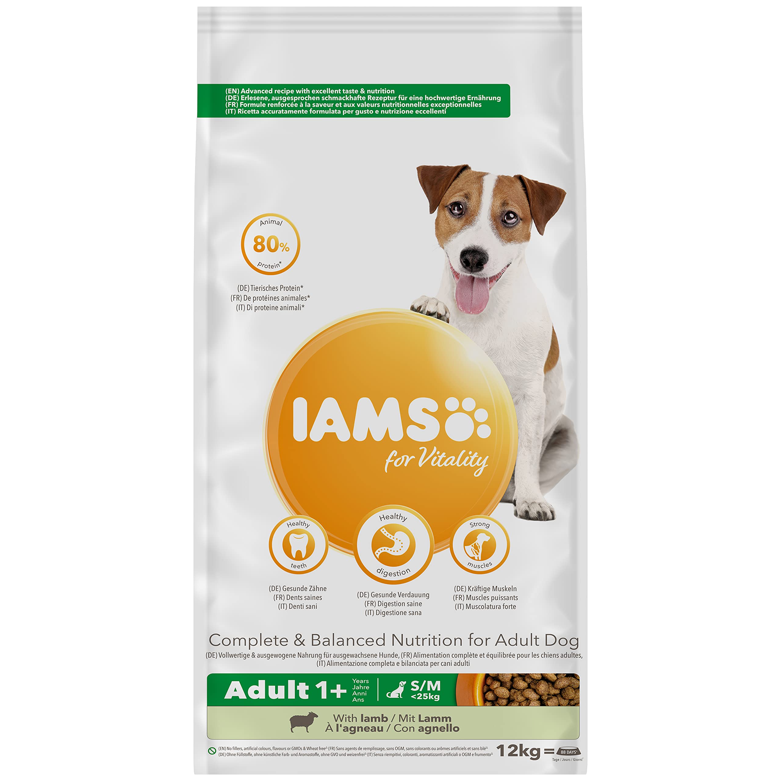 IAMS for Vitality sucha karma dla psów – sucha karma dla dorosłych psów od 1 roku, odpowiednia dla małych i średnich psów, 12 kg