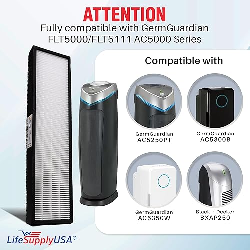 Miniatura 2 de LifeSupplyUSA Paquete de 2 unidades de repuesto True HEPA compatible con limpiadores de aire GermGuardian FLT5000FLT511 AC5000 Series, filtro C
