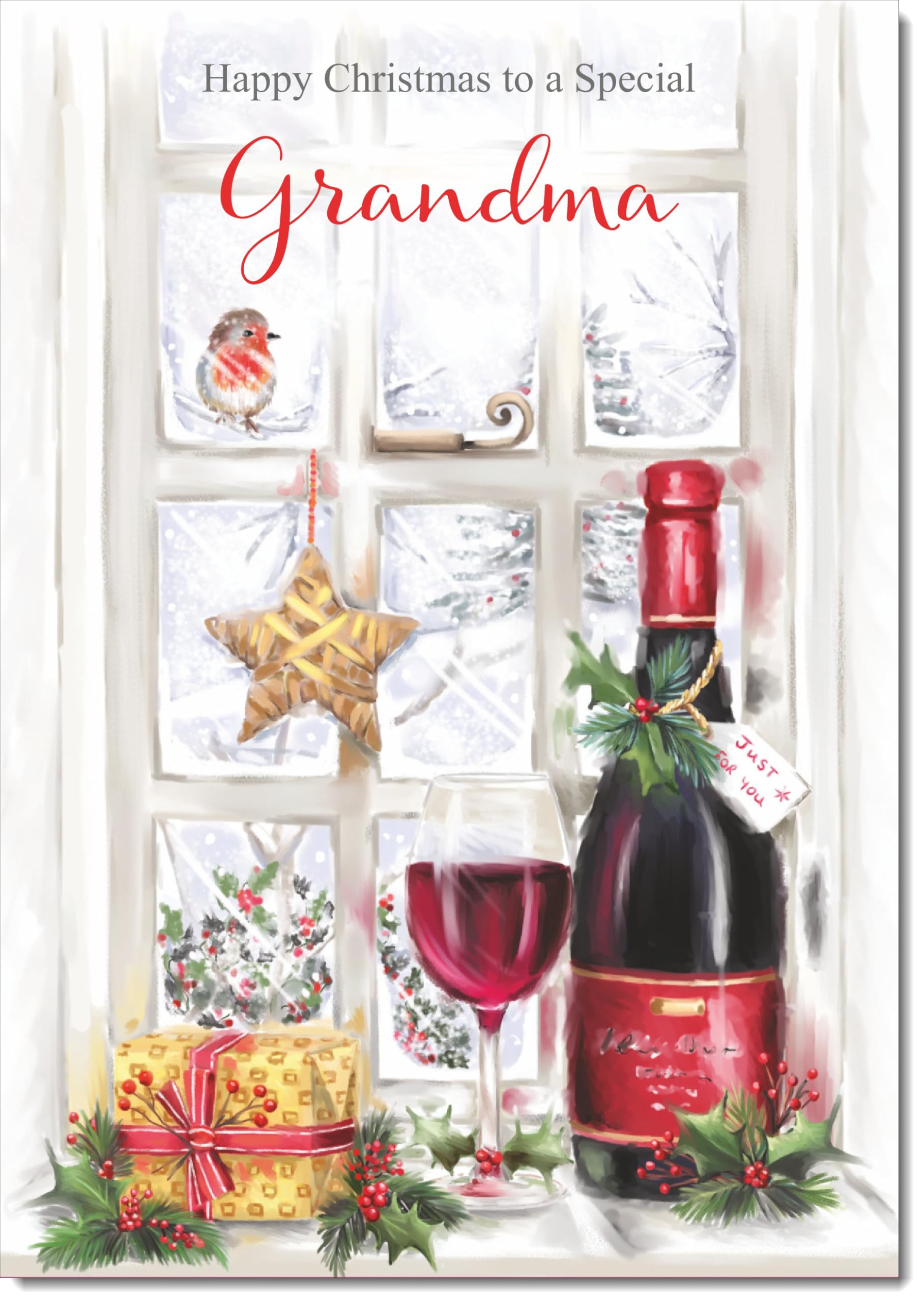 doodlecards Grandma Christmas Card Red Wine Bottle Large A4 Size Christmas Card for Grandma with Plain Envelope