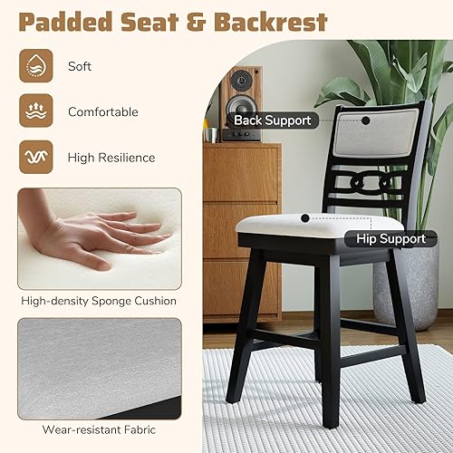Miniatura 4 de Giantex Juego de 2 taburetes de bar de 25 pulgadas, sillas altas modernas de altura de mostrador con respaldos acolchados y huecos, marco de madera