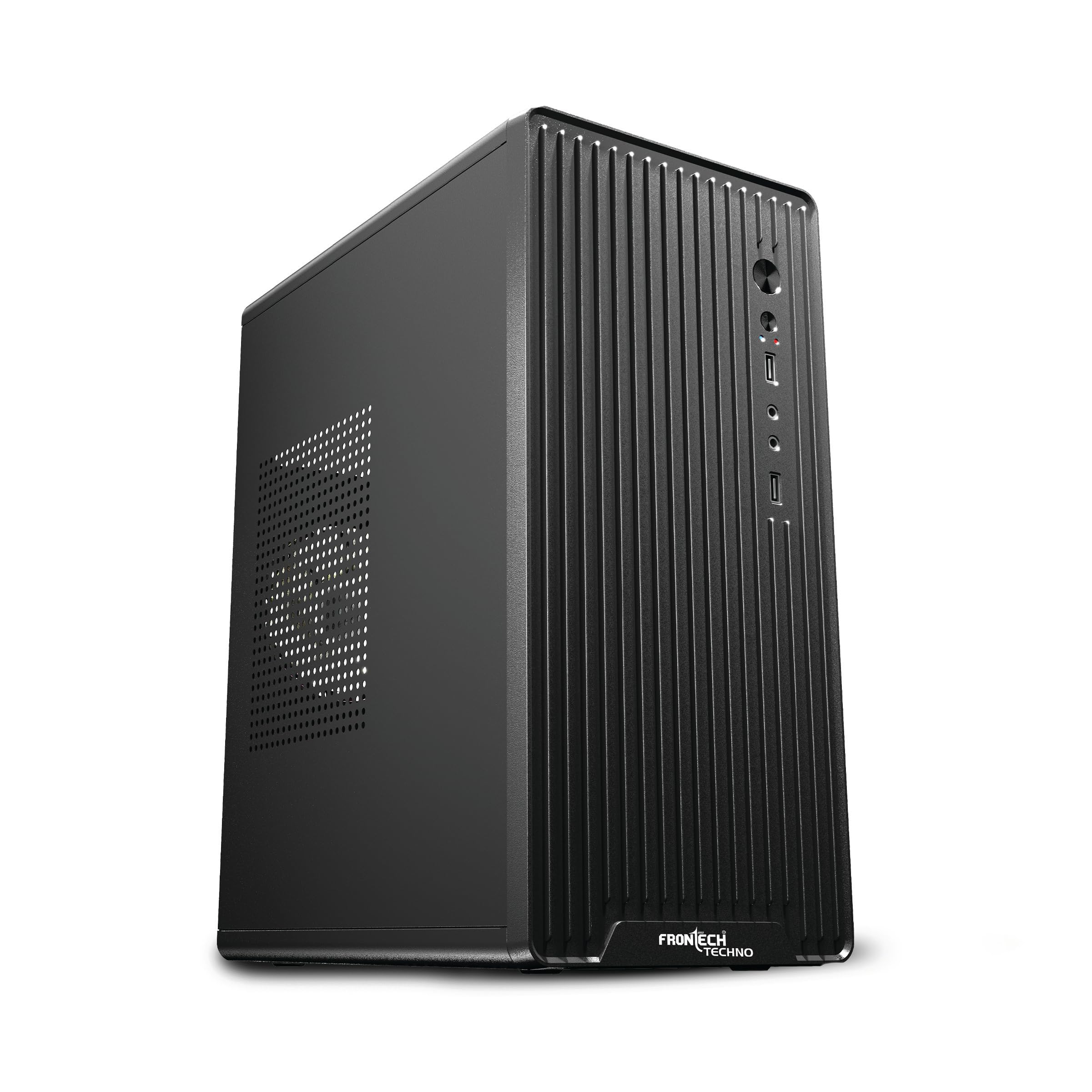 FRONTECH Techno Computer Case, Compact Silver Range PC Cabinet with USB & Audio Ports, SMPS Slot, Lightweight Design for Home & Office (FT-4375_ Black)