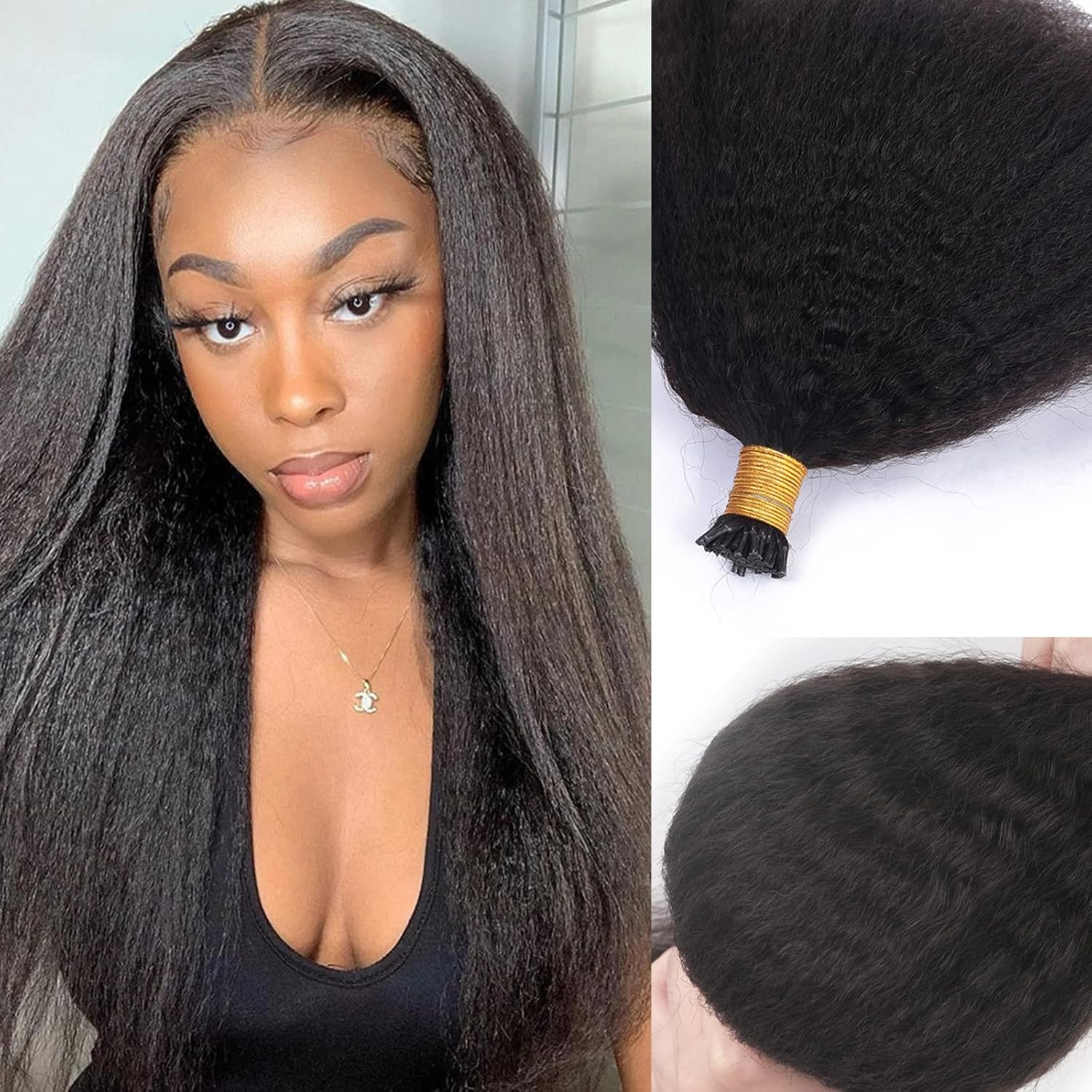 Black Itip Human Hair Extensions for Black Women,1B Black