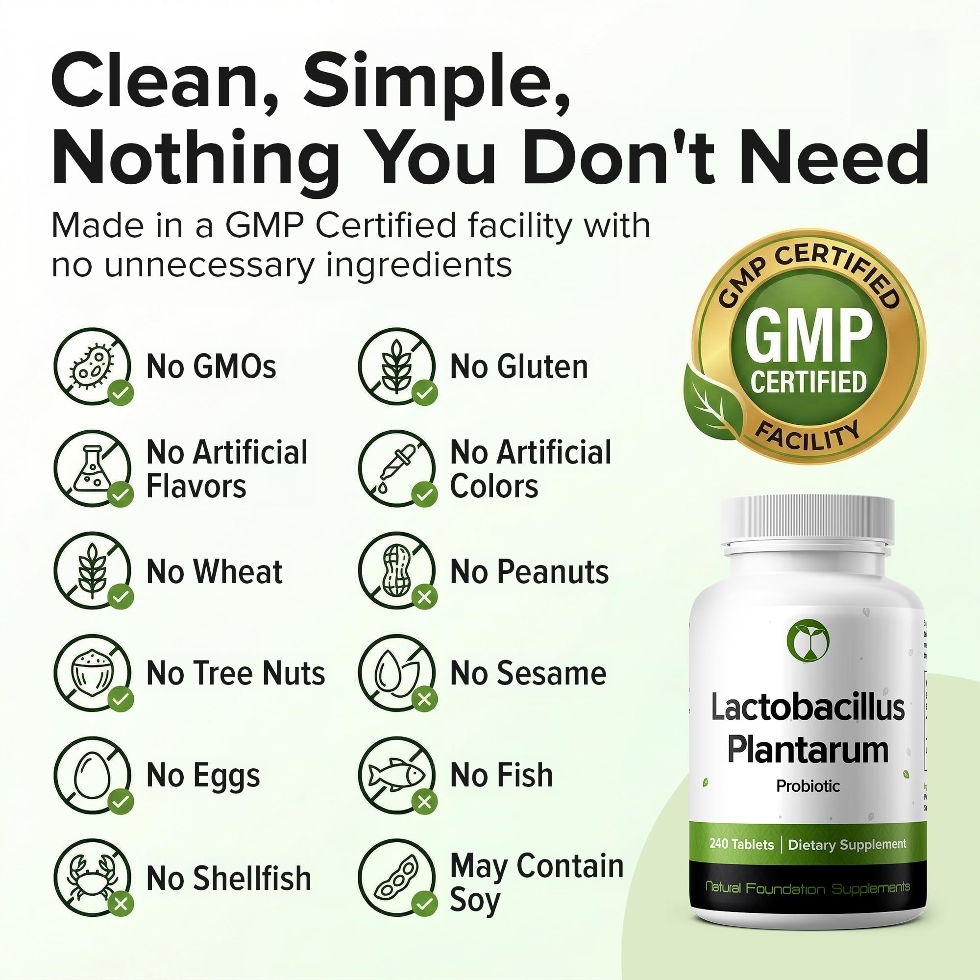 Natural Foundation Supplements Lactobacillus Plantarum Probiotic - 240 Tablets (4 Month Supply) - 3 Billion CFU Researched Strain LP90 - Manufactured in a GMP Facility (240, Lactobacillus Plantarum) — Amazon image 3