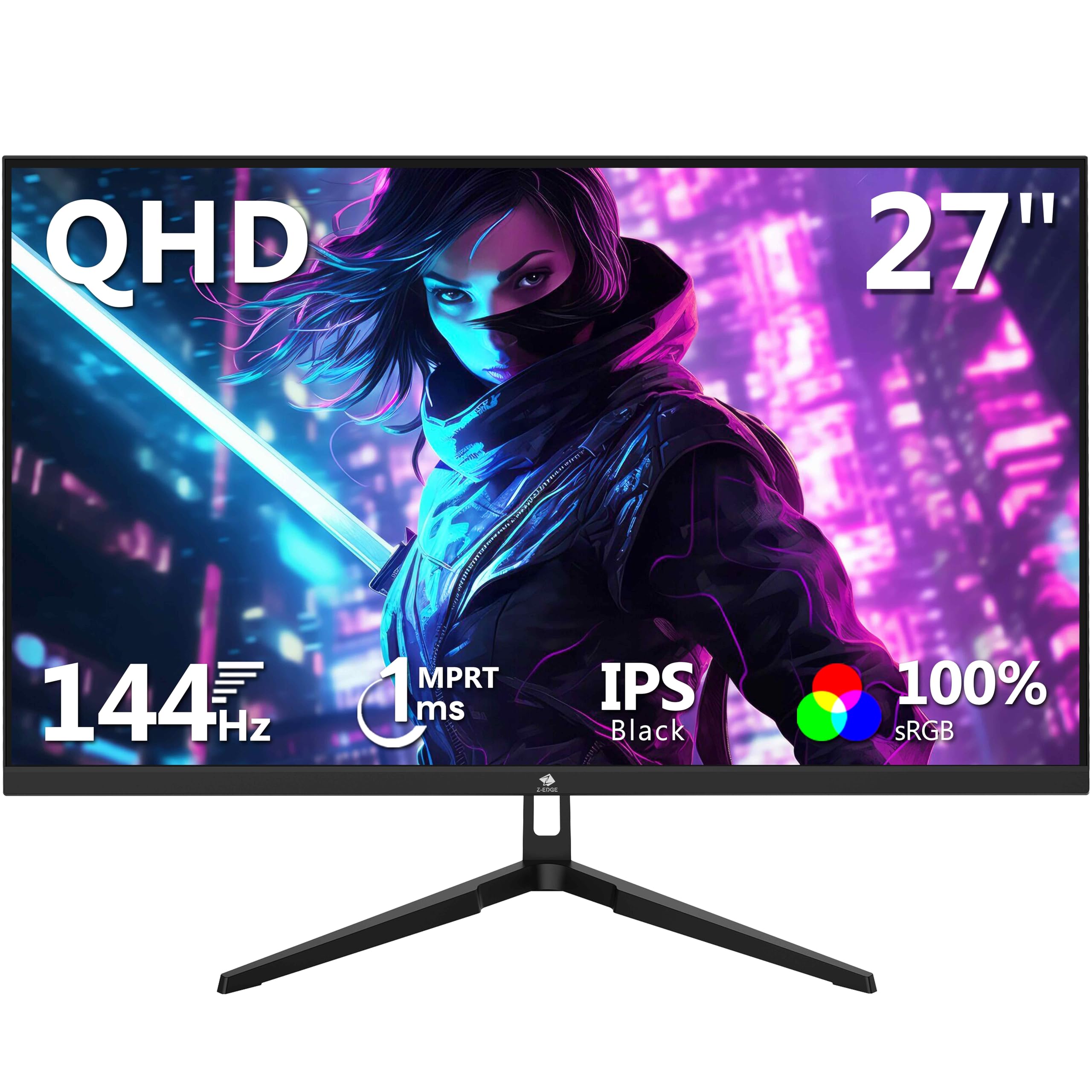 Z-Edge Monitor Gaming 27'' 2K QHD(2560x1440), IPS Pannello, 1ms, FreeSync, 144 Hz, Schermo PC Cornice Ultra Sottile, Inclinazione Regolabile, 2*HDMI2.0 & 2*DP1.4, RGB, VESA 100*100mm (Cavo DP Incluso)