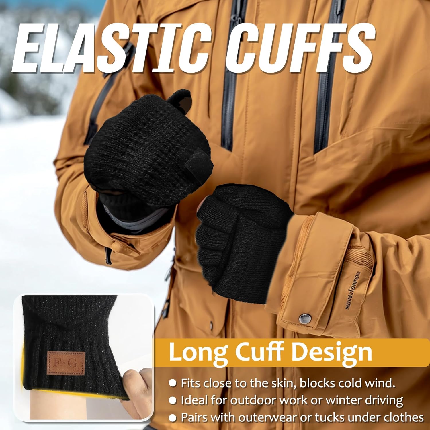 Winter Thermal Fingerless Gloves Mittens, Knitted Convertible Mittens Flap, Warm Gloves for Women and Men - Image 7