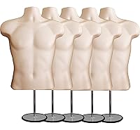 Vista 10 de DisplayTown - Maniquí masculino de torso con soporte de metal, parte trasera hueca, cuerpo apilable, forma de vestido para exhibición de camisetas