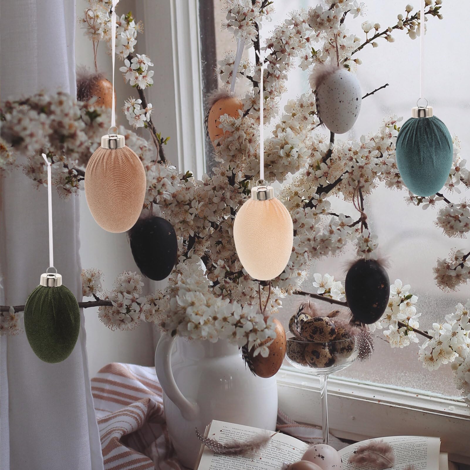 Ciieeo 12 Uova Di Pasqua Appese Uova Di Pasqua Avvolte In Tessuto Ornamenti Per L'albero Di Pasqua Per La Casa Feste Di Pasqua Decorazioni Per Cestini Per Alberi Primaverili