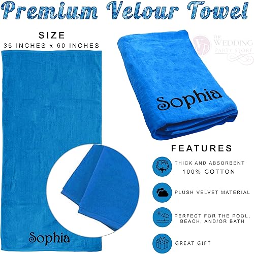 Miniatura 9 de The Wedding Party Store Toalla de playa bordada personalizada de terciopelo para piscina  Toalla de viaje de vacaciones suave personalizada  35 x 60