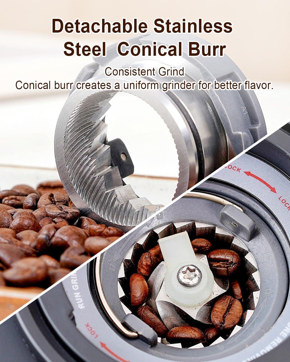 MOKKOM - Molinillo de café con báscula de café extraíble a través de conectividad Bluetooth, molino cónico antiestático, 31 ajustes precisos para expreso, goteo, vertido, cerveza fría, prensa francesa