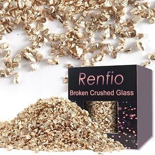 Renfio Broken Crushed Glass Glitter 2-4mm Irregular Small Metallic Chunky Chips 7 Oz (200g) High Luster Craft Sequins Gravel for DIY Phone Case Geode Resin Art Coasters Ornament - Champagne Gold