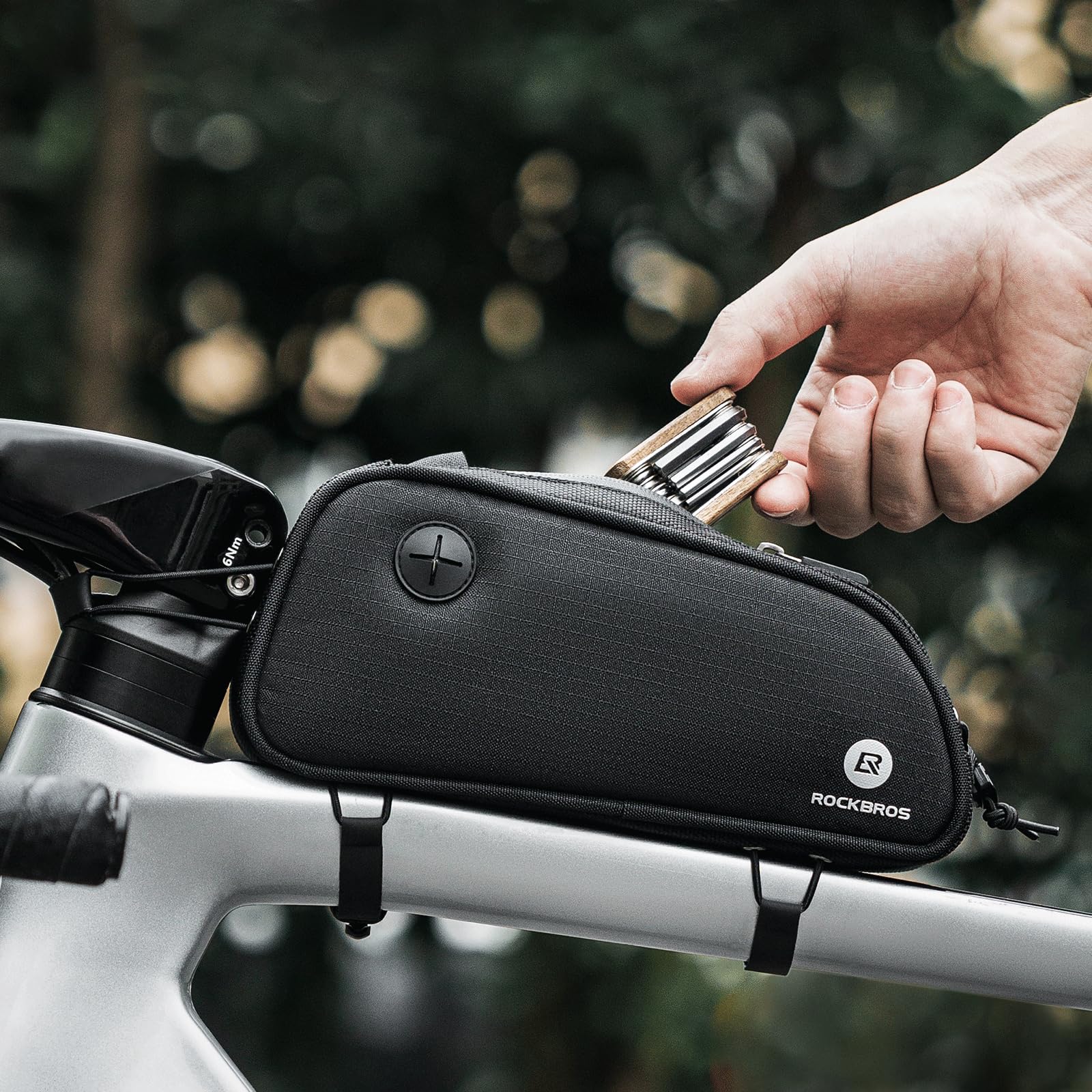 ROCKBROS Fahrrad Rahmentasche Fahrradtasche für Fahrradrahmen 1.3L MTB Oberrohrtasche mit Reflektierend Logo Schwarz