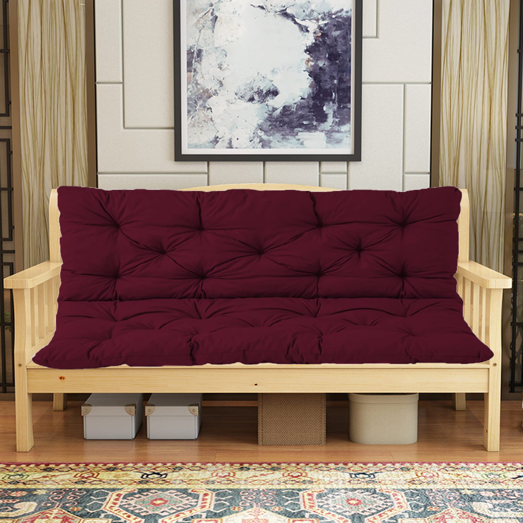 Coussin balancelle 3 places rouge foncé : la solution confort contre les assises de jardin rigides