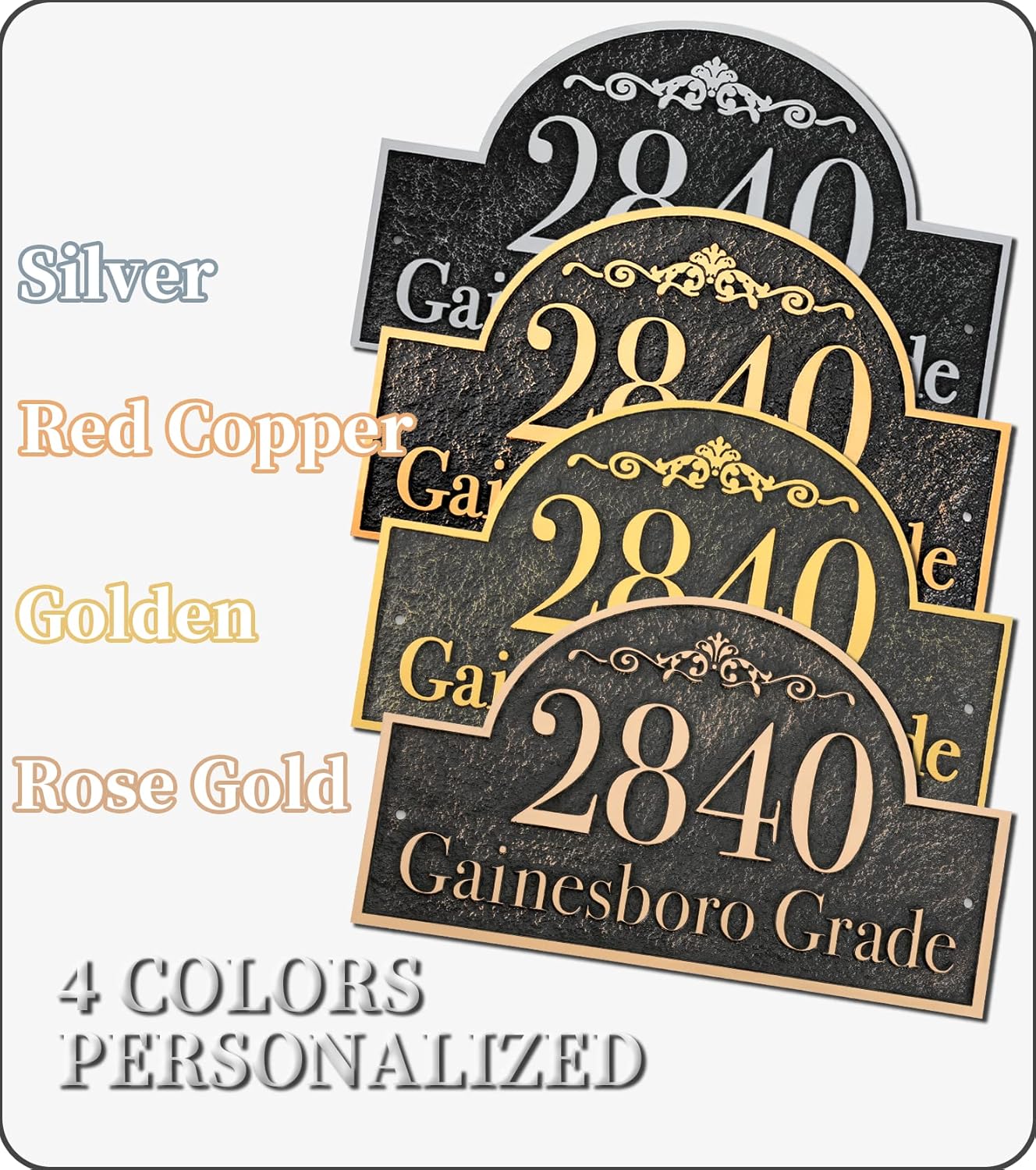 Persoanlized Address Plaque Cast Metal - 15" x 8 '' Hand-Carved Address Sign,House Number Plaque Sign,House Address Numbers for Outside House,Apartment,Street,Garage,Drive Way Large Options (Rose Gold)