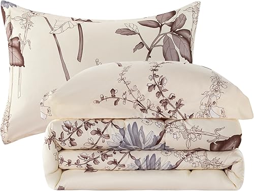 Miniatura 3 de Marina Decoration Juego de edredón de 3 piezas para decoración del hogar, ultra suave, esponjoso, plumón de ganso, estampado de base de crisantemo