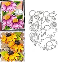 hinana Coneflower & Daisy Flowers Metal Cutting Dies - 7PCS Steel Stencils for Scrapbooking, Card Making, Embossing & DIY Crafts