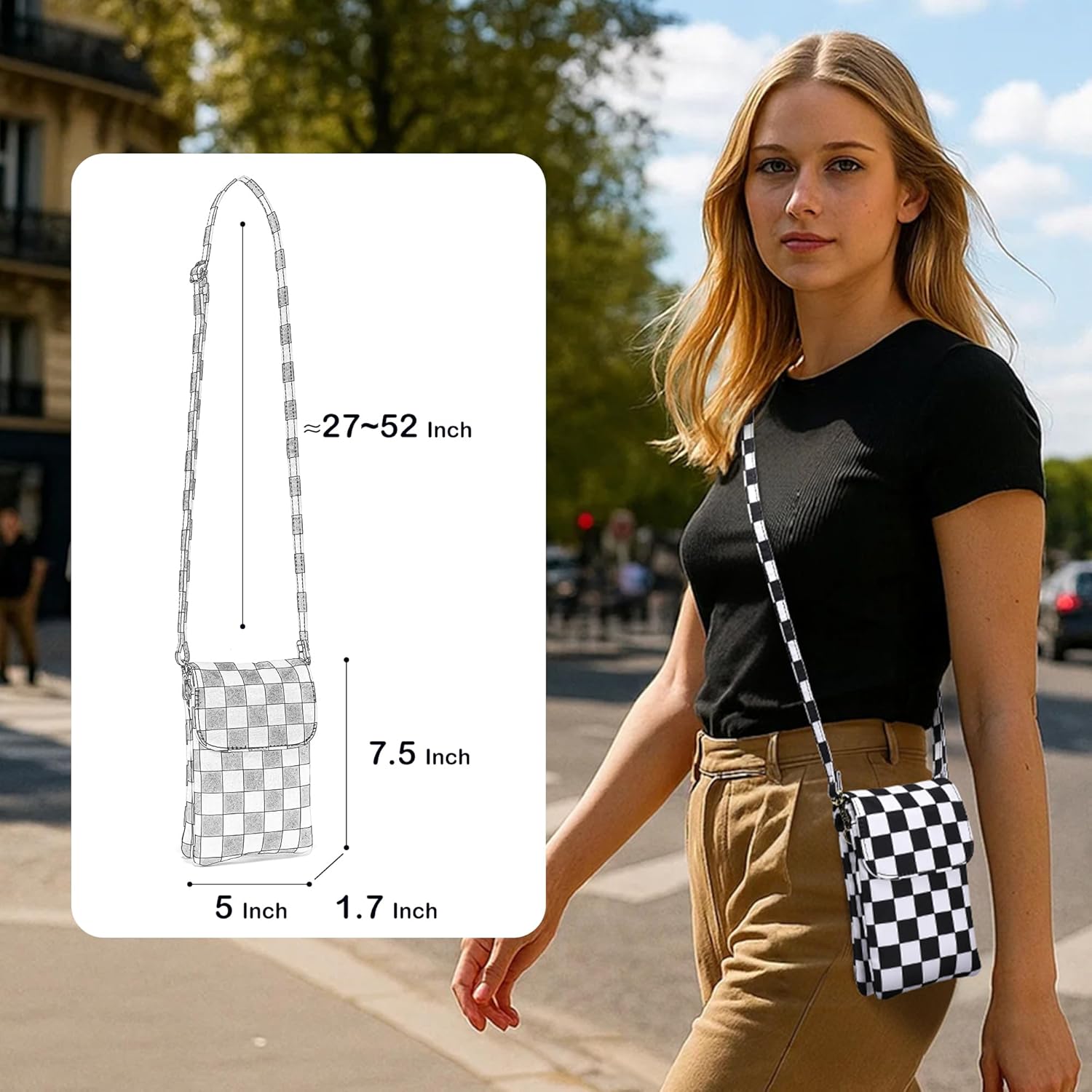Small Crossbody Bag for Women Nylon Cell Phone Purse with Adjustable Strap Checkered Cross body Purses - Image 2